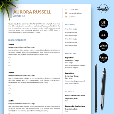Legal Resume for Word & Pages “Aurora Russell” 1 page resume 2 page resume attorney cv template attorney resume creative resume curriculum vitae cv template lawyer resume legal cv resume legal cv template legal resume modern resume professional resume resume for attorney resume for lawyer resume for word resume template