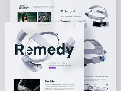 Remedy Landing Page Design Concept ar concept design future home page interface landing page oculus product product design tech technology ui ui visual design ux virtual experience vr web web design website design