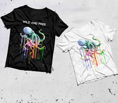 Wild And Free Octopus watercolor art direction artwork background colorful art design illustrator tshirt design vector watercolor art watercolor illustration