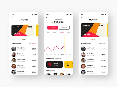 Banking App adobexd app app design awesome design banking black clean colors design finance illustration new popular ui white