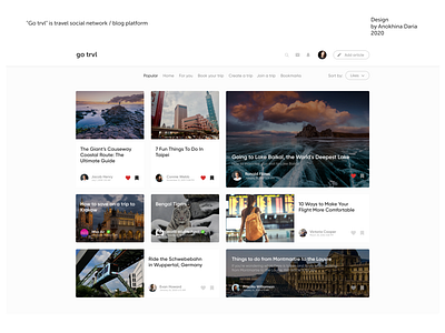 Travel Social Network / Blog Platform app black blog dailyui design minimalistic platform social network travel web
