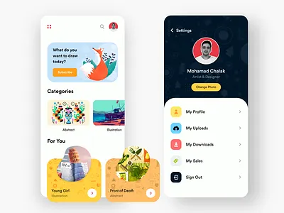Illustration App #002 adobexd app app design app ui awesome design black clean colorfull colors design illustration illustration app illustration art new popular ui white
