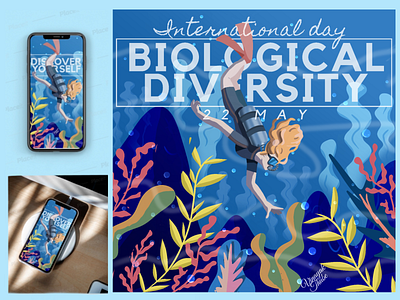 Biodiversity Day artwork autodesk sketchbook biodiversity design digital illustration digitalart doodle illustration mockup nat geo national geographic nature illustration scuba diver scuba diving smartphone stay home stay safe swimming wallpaper wallpaper design