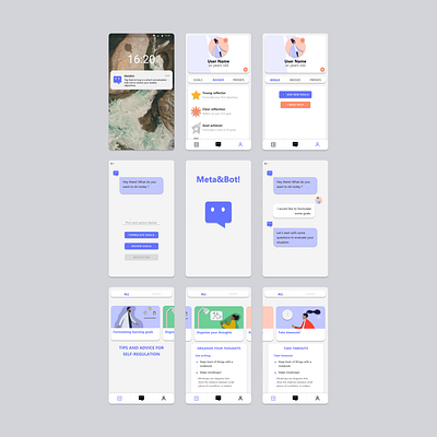 MetaBot frames dribbble chatbot education metacognition school project ui