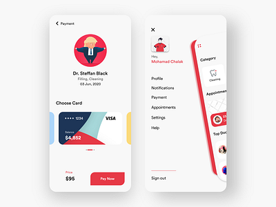 Dental Care App #007 adobexd app app design awesome design black clean colors dental dentalcare design illustration landing new popular red ui white