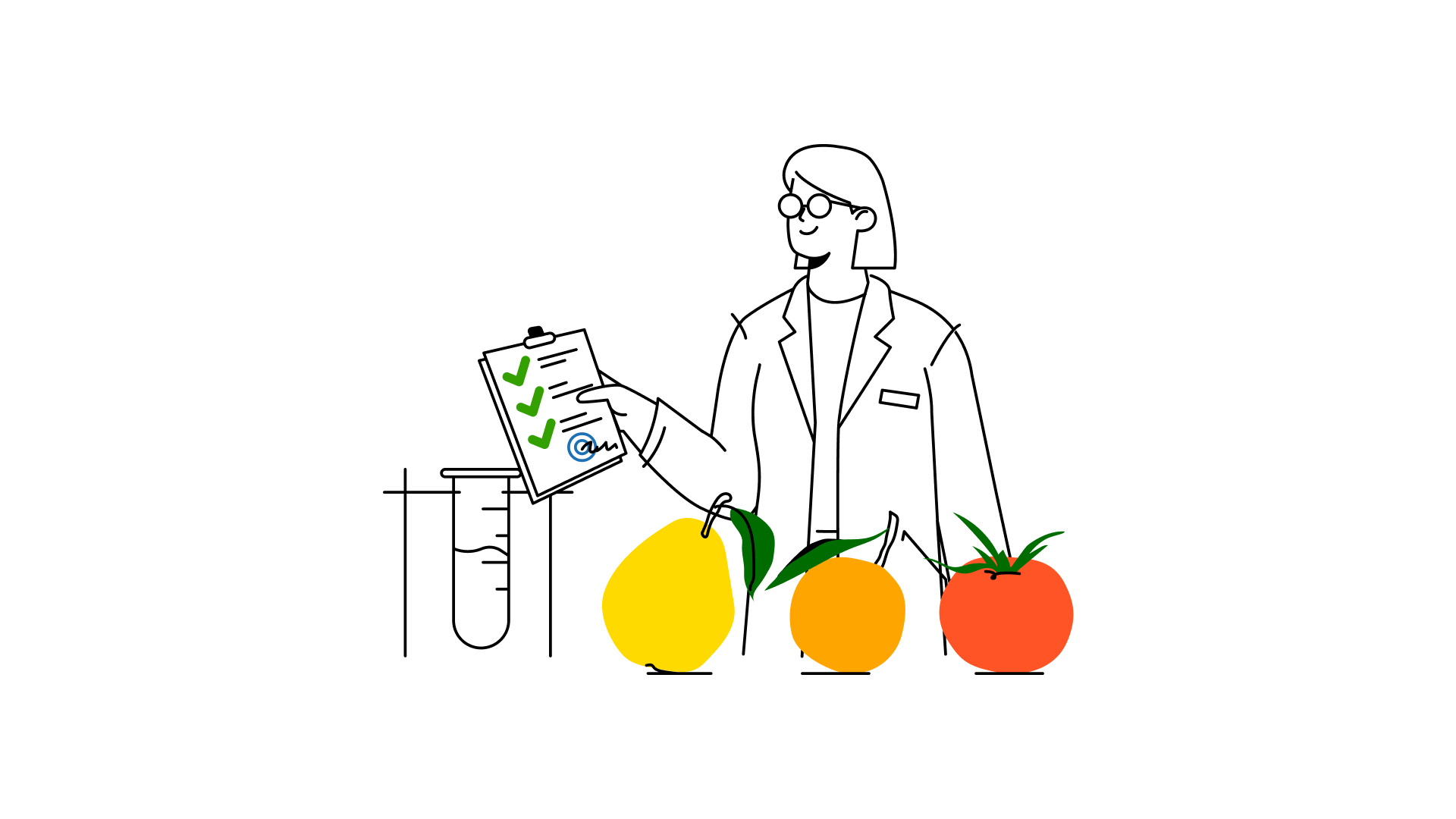 Quality Control & Food Safety | Lab agritech character design character illustration foodsafety fruit human illustration illustrations lab laboratory qualitycontrol vector vectorart vegetable web design web illustration woman
