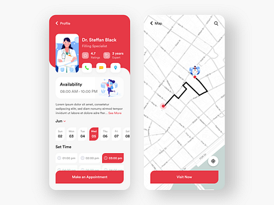 Dental Care App #005 adobexd app app design awesome design black clean colors dental dentalcare design illustration landing new popular red ui white