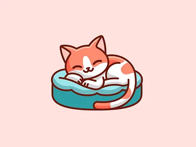 Cozy Cat adorable bed branding cartoon cat character comfortable comfy cozy cute happy identity illustrative logo kitten logo mascot nap relax sleep sleeping