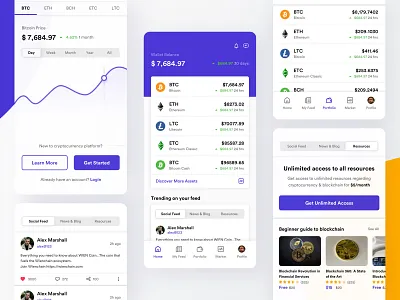 Cryptocurrency | Cross platform app interface bitcoin blockchain charts clean clean ui crypto wallet cryptocurrency dashboard ethereum exchange fintech flat graphs minimal mobile modern trade trading uiux watchlist
