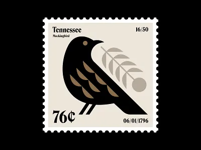 Tennessee stamp updated! berry bird branch icon illustration leaf logo mockingbird nashville nature philately postage stamp stamp symbol tennessee the south tree