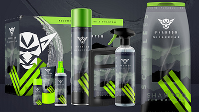 Phantom Elixirs Packaging black brand branding clean color cosmetic design green logodesign manly package design packaging print