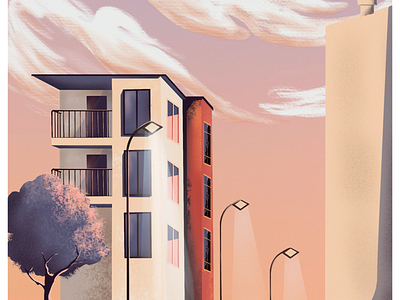 SUNSET 2d art artwork building design dribbble illustration light pink procreate shot sky sunset tree visual design