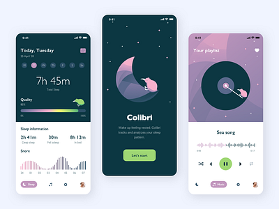 Mobile app for track sleep app branding design graph health home illustration meditation mobile music player relaxing sketch sleep sound ui ux vector