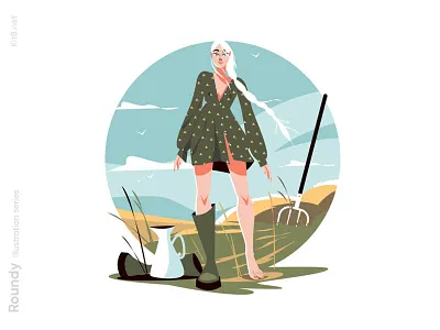 Rural girl working in field illustration character field flat girl illustration kit8 rural vector working