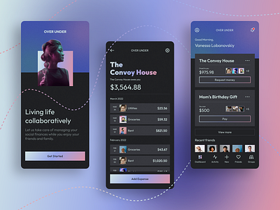 UI Concept: Over Under - a shared expense app app dashbaord expenses mobile app money management money sharing shared expenses splashscreen splitwise transactions ui unfold ux