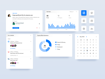 Project Management Components app calendar cards charts clean design flat mobile mobile app project project management task ui ux web