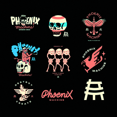 PHOENIX MACHINE Brand New branding illustration logo typography