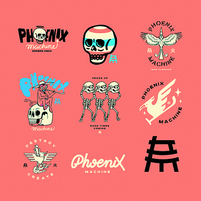 PHOENIX MACHINE Brand New branding illustration logo typography