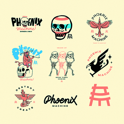 PHOENIX MACHINE Brand New branding illustration logo typography