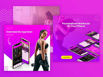 Social Media | Facebook Ads for Fitness App banner banner ad banner ads facebook ads fitness fitness app fitness logo gradient logo posts purple social app social media ui