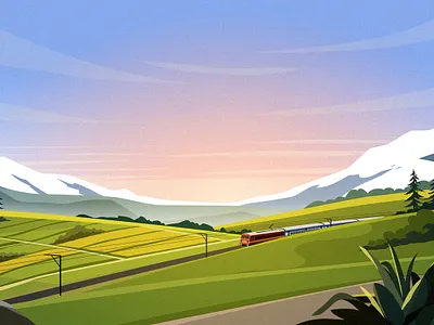 Mountain Train animation design field illustration morning mountain vector