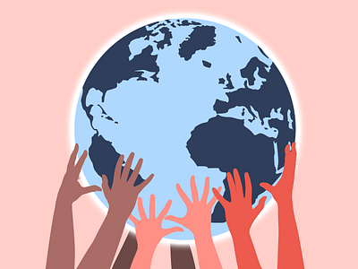 hands on globe connected design globe hands illustration unity vector