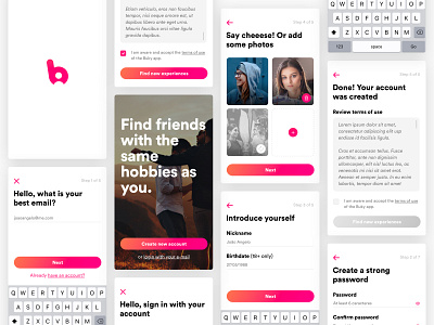 Buky • Onboarding account app booking design friends login onboarding password photo splash screen steps terms ui upload ux