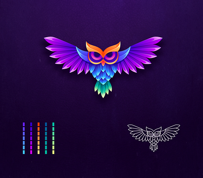 colorful owl logo branding character colorful design identity illustrator logo owl owl icon owl logo simple ui