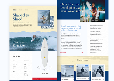 Surfboard Product Page app design ecommerce landing page product design typography ui ux web design website