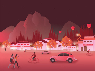 China evenings china city illustration red traveling vector