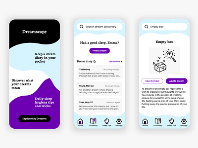 Dreamscape - Mobile UI app design blush design blush illustrations design dream dream interpretation mobile mobile app mobile app design ui ui design
