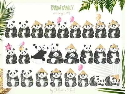 Watercolor Panda Family illustration, greeting cards,characters. animal baby shower card graphics greeting card illustration panda panda bear sale watercolor watercolor clipart watercolor panda