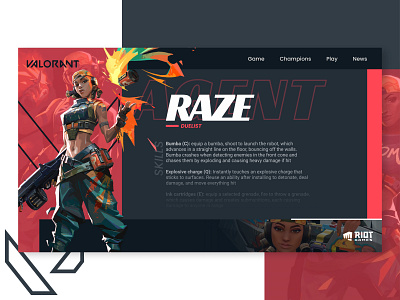 Valorant - Raze branding challenge dukie landing landingpage process razer riot games riotgames site typography ui ux ui design uiux ux valorant