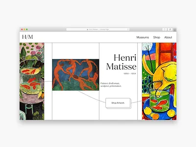 Landing Page—Daily UI #003 art artist artwork composition daily ui daily ui 003 dailyui dailyui 003 dailyuichallenge grid grid design grid layout henri matisse landing page landingpage layout matisse painter painting paintings