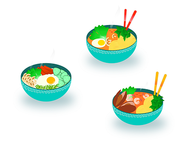 Bowls full of love - food set asian food branding chopsticks cuisine dishes eat food food series hot menu minimal noodles rice seafood service soup vector vegetables yummy