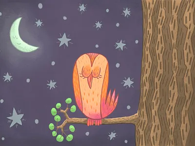 Sleepy Old Owl cartoon comic design digitalart illustration moon owl procreate stars tree