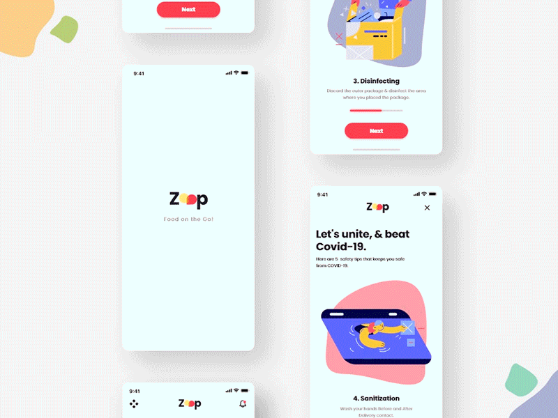 Pandemic Food Delivery App Screens adobe xd adobexd animation app autoanimate design food app illustration ui ux uiux