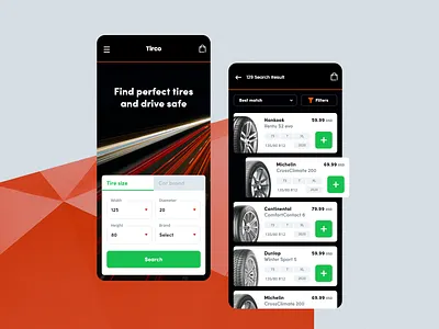 Tire Search app app application application design application ui design high contrast ui ux