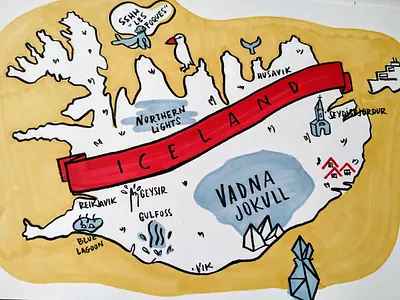 Illustrated map of Iceland colorful drawing iceland illustrated map illustration island map mapa reykjavik sketchbook travel