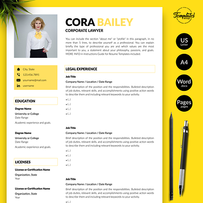 Legal Resume for Word & Pages “Cora Bailey” attorney cv template attorney resume corporate lawyer creative resume cv template lawyer cv template lawyer resume legal cv template legal resume modern resume professional resume resume for attorney resume for lawyer resume for word resume template resume with cover resume with photo