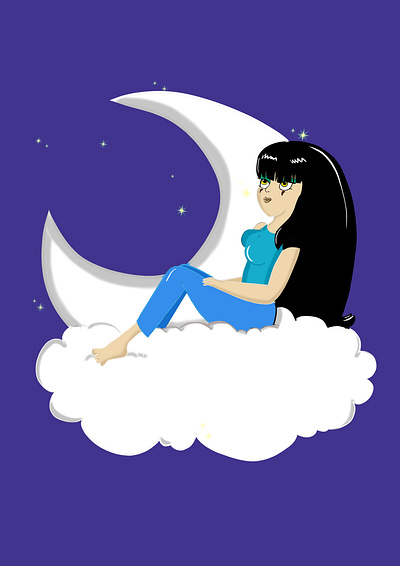 stars in the sky cartoon cute illustration moon