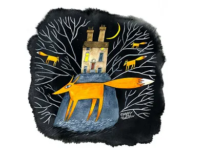 Night foxes animal fox illustration illustrator watercolor watercolour watercolour illustration