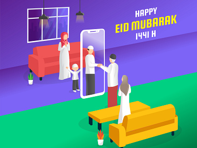 Happy Eid Mubarak 1441H brandidentity corona covid 19 covid19 creative creativeagency creativelogo designstudio eid eidmubarak flatdesign flatland idulfitri isometric isometric design isometric illustration logo logomark socialdistancing startup