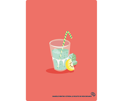 Mojito de mon enfance, Le diabolo menthe. cocktail design enfance flat design flat illustration fresh illustration lemon lemonade menthe mojito summer