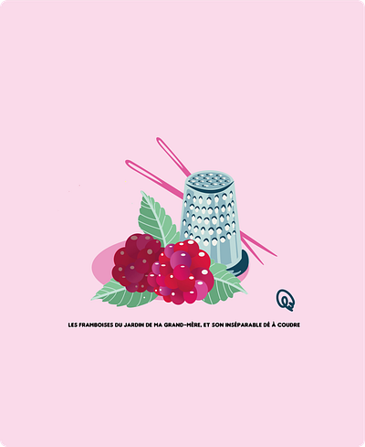 Les framboises du jardin de ma grand-mère. child couture design flat illustration framboise grandma grandmother illustration nostalgia raspberry