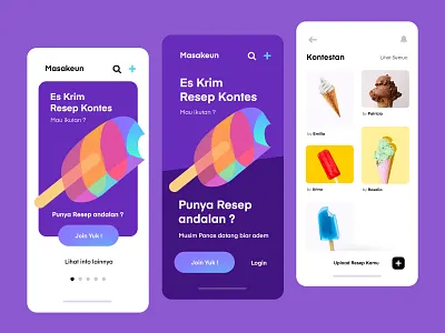 Ice Cream Contest Mobile App app food foodui icecream illustration inspiration mobile sweet ui uiux ux