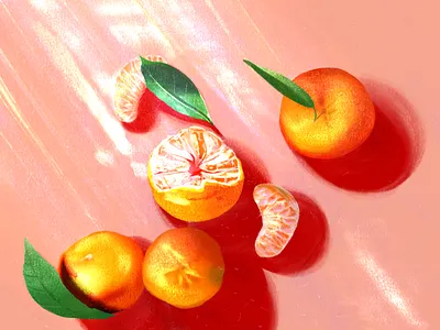 Mandarin bright chinese fruit highlights illustration leaf lighting mandarin orange shadows shine sunlight