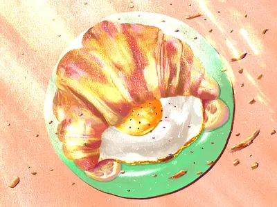 Savoury egg croissant breakfast croissant crumbs egg food highlights illustration lighting shadows sunlight