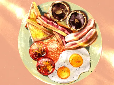 English breakfast bacon beans breakfast breakfast club brunch eggs english breakfast food fry up illustration light mushrooms sausages shadows sunlight toast tomatoes