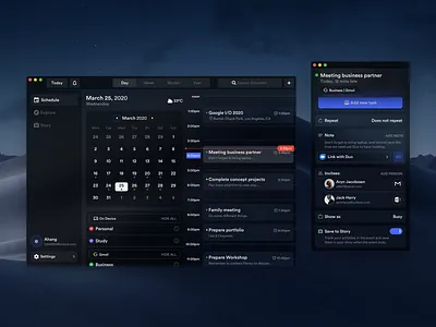 Calendar Concept Application 2 (Mac Version) app application behance calendar calendar design calendar ui concept dark dark mode design layout mac macos platform sketch ui